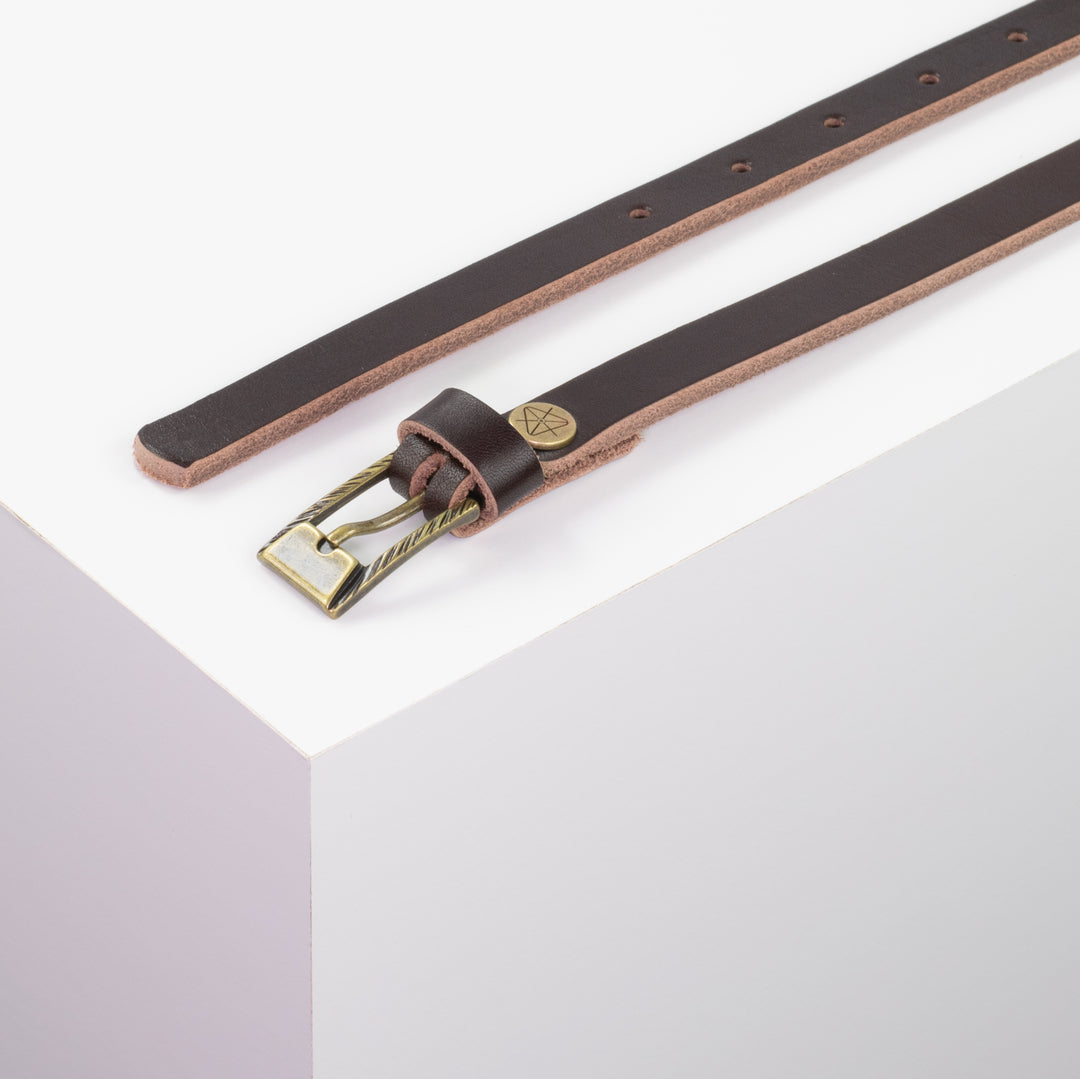 Ledergürtel 1,5cm mit Schnalle Kairo messing dunkelbraun ohne Muster
