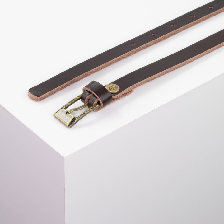 Ledergürtel 1,5cm mit Schnalle Kairo messing dunkelbraun ohne Muster