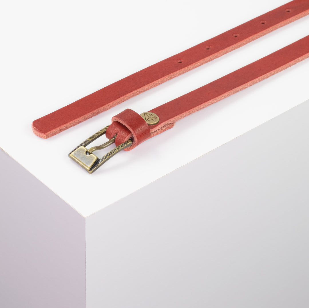 Ledergürtel 1,5cm mit Schnalle Kairo messing rot ohne Muster