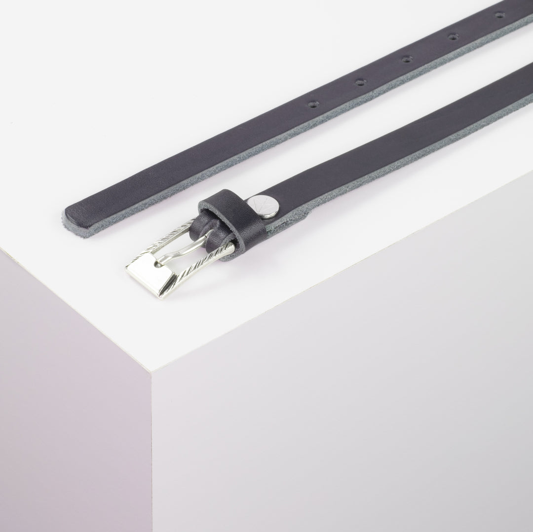 Ledergürtel 1,5cm mit Schnalle Kairo silber navi ohne Muster