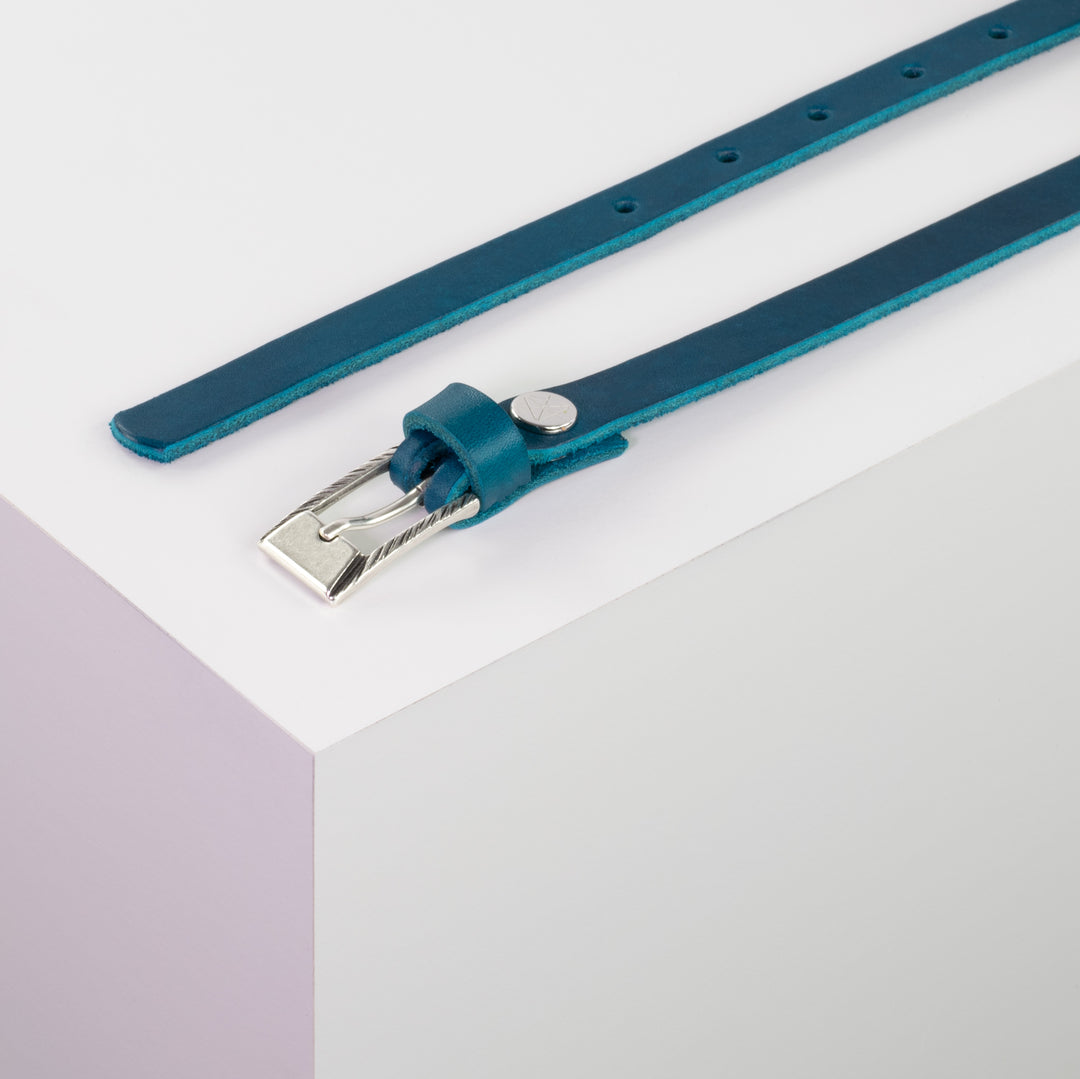 Ledergürtel 1,5cm mit Schnalle Kairo silber petrol ohne Muster