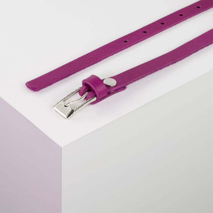 Ledergürtel 1,5cm mit Schnalle Kairo silber pink ohne Muster