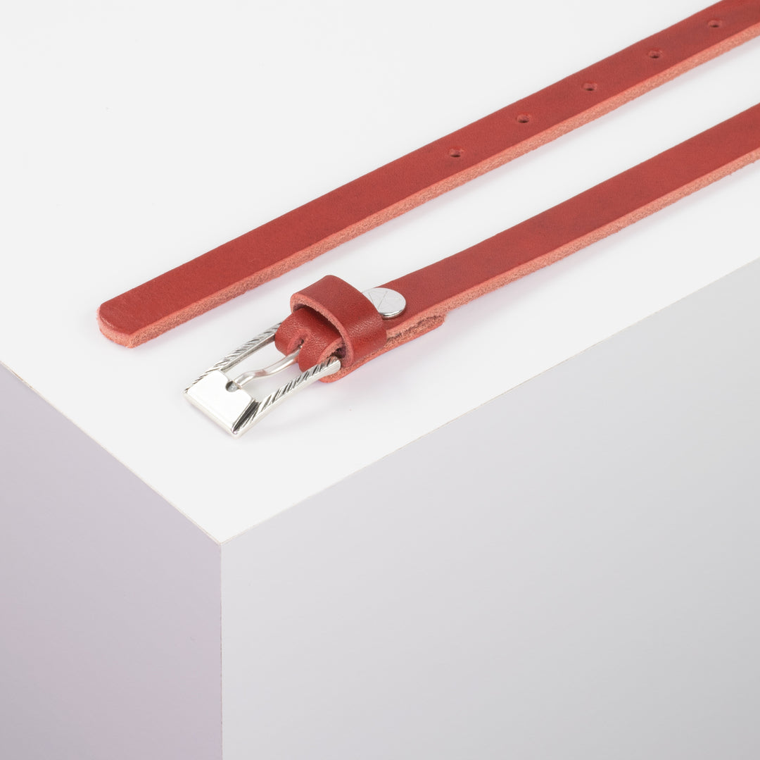 Ledergürtel 1,5cm mit Schnalle Kairo silber rot ohne Muster