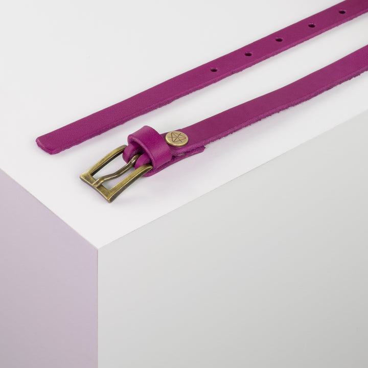 Ledergürtel 1,5cm mit Schnalle Brisbane messing matt pink ohne Muster