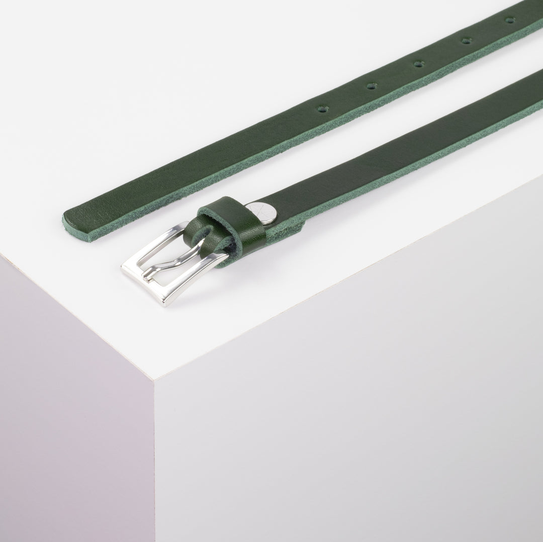 Ledergürtel 1,5cm mit Schnalle Brisbane silber glänzend grün ohne Muster