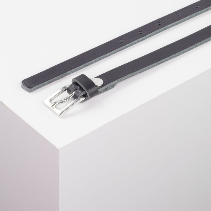 Ledergürtel 1,5cm mit Schnalle Brisbane silber glänzend navi ohne Muster