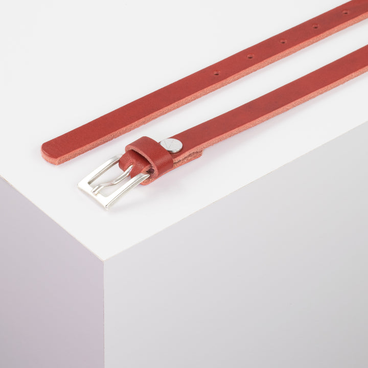Ledergürtel 1,5cm mit Schnalle Brisbane silber matt rot ohne Muster
