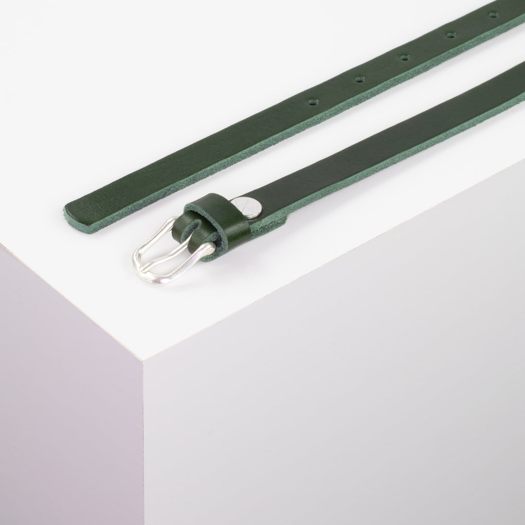 Ledergürtel 1,5cm mit Schnalle Bern grün ohne Muster