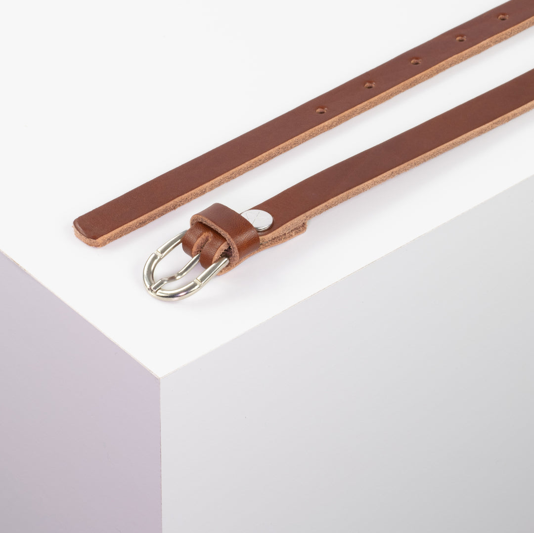 Ledergürtel 1,5cm mit Schnalle Sevilla silber glänzend cognac ohne Muster