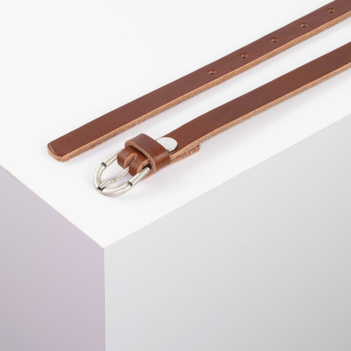 Ledergürtel 1,5cm mit Schnalle Sevilla silber matt cognac ohne Muster