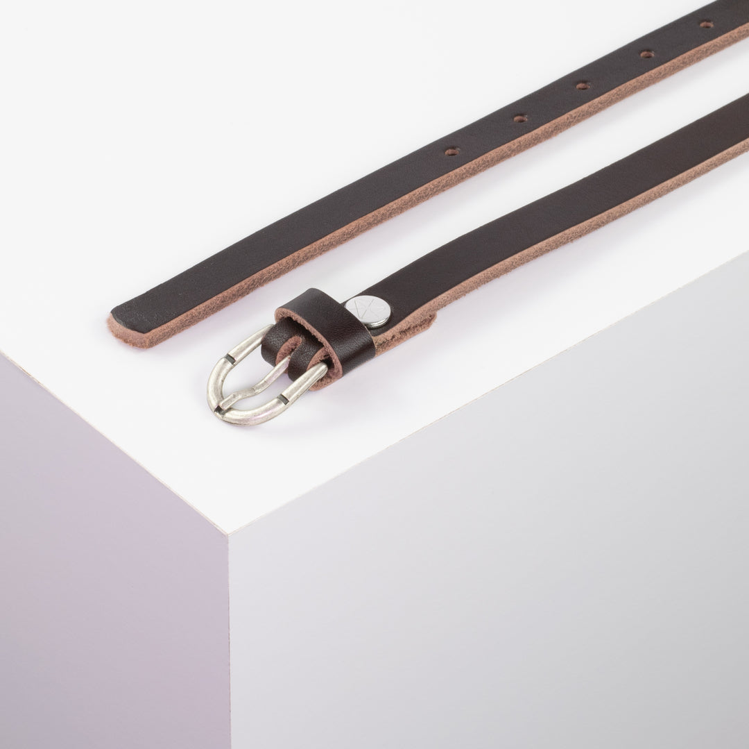 Ledergürtel 1,5cm mit Schnalle Sevilla silber matt dunkelbraun ohne Muster