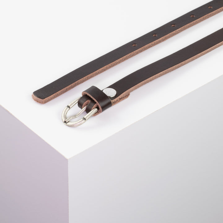 Ledergürtel 1,5cm mit Schnalle Sevilla silber matt dunkelbraun ohne Muster