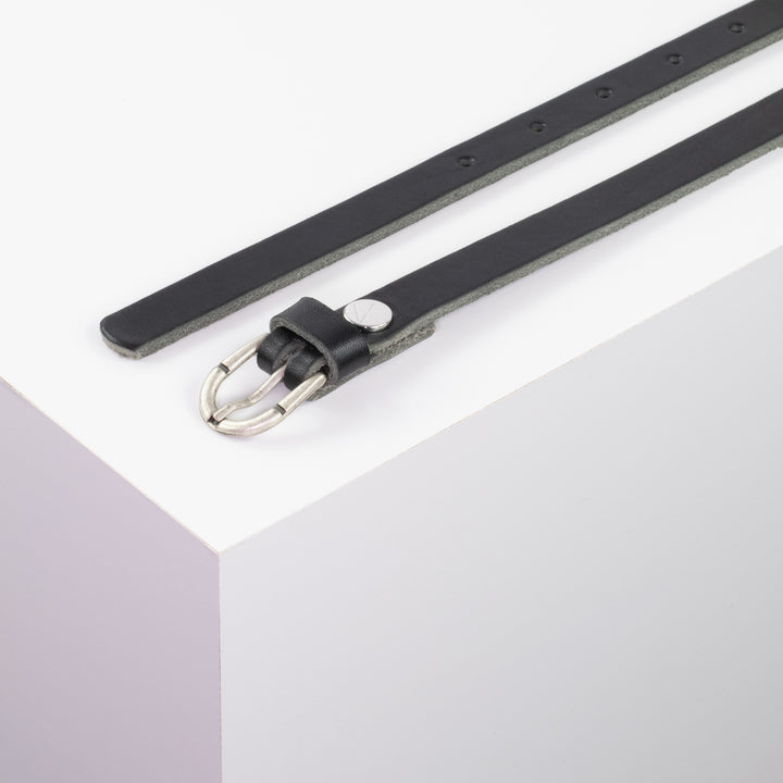 Ledergürtel 1,5cm mit Schnalle Sevilla silber matt schwarz ohne Muster
