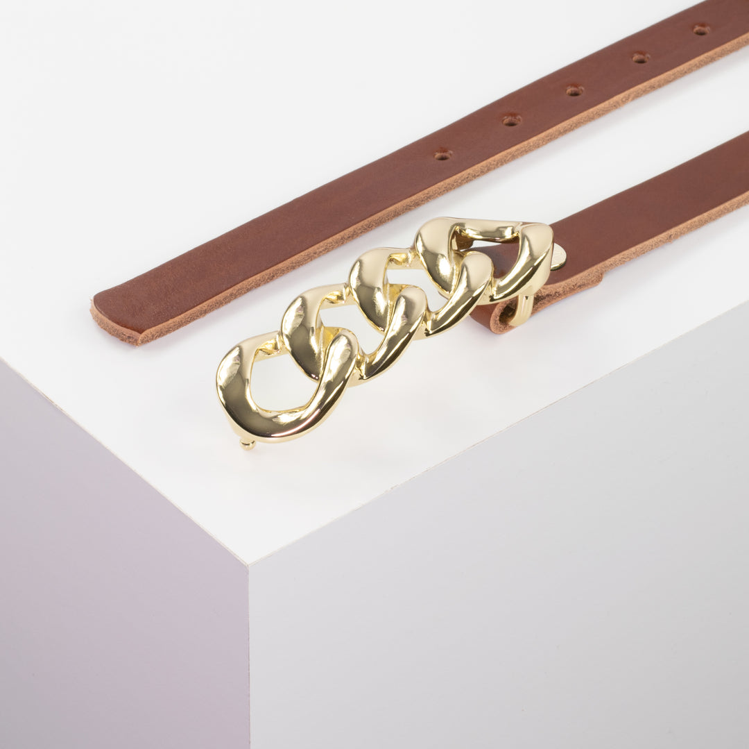 Ledergürtel 2cm mit Schnalle Roma gold cognac ohne Muster