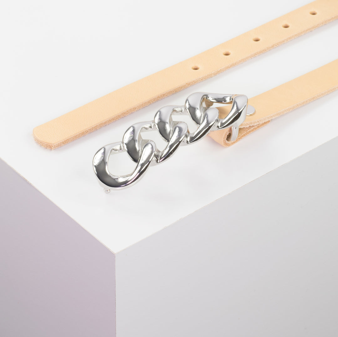 Ledergürtel 2cm mit Schnalle Roma silber natur ohne Muster
