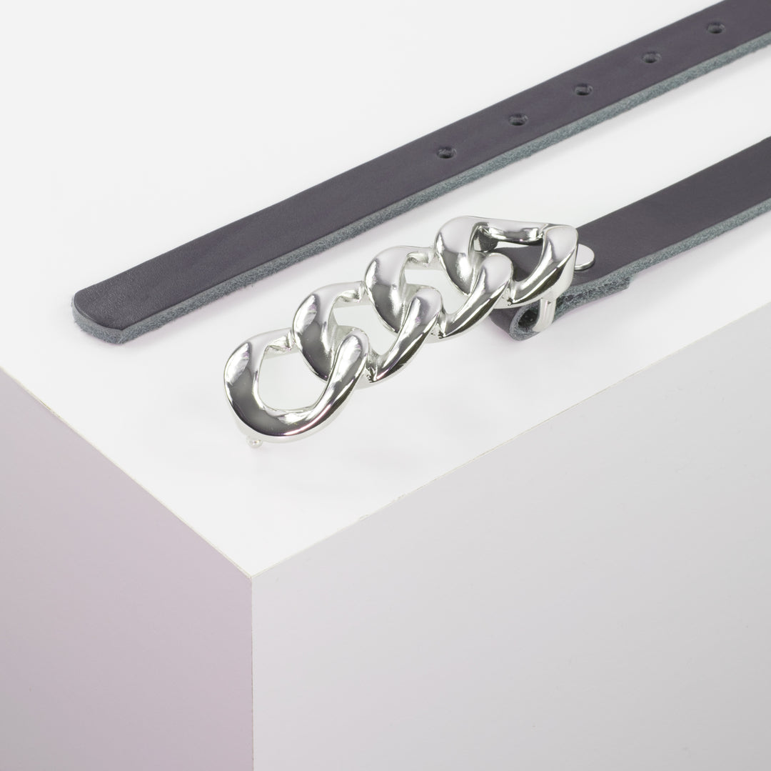Ledergürtel 2cm mit Schnalle Roma silber navi ohne Muster