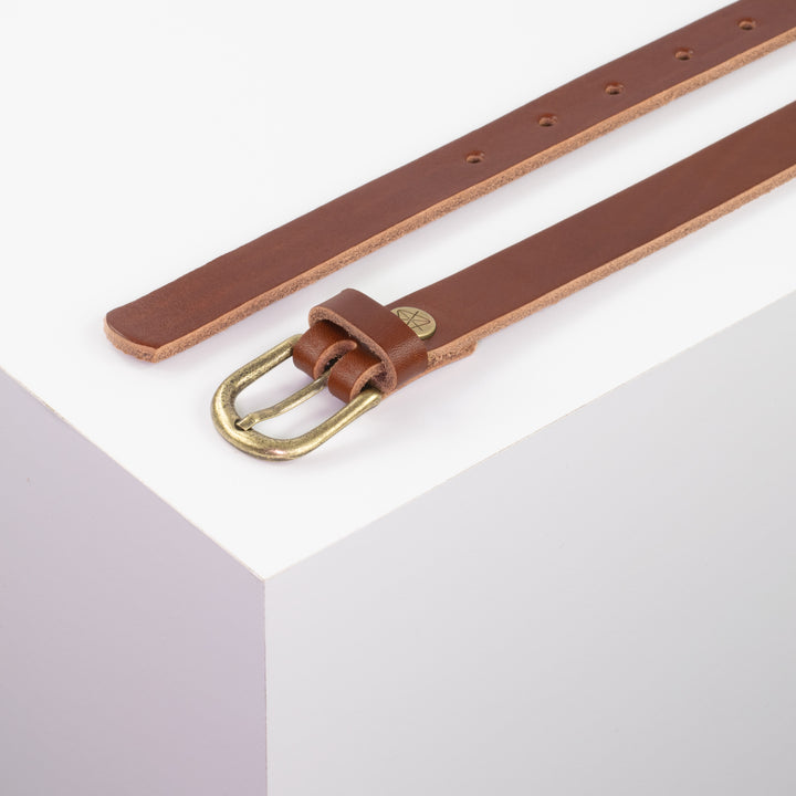 Ledergürtel 2cm mit Schnalle Luzern messing cognac ohne Muster