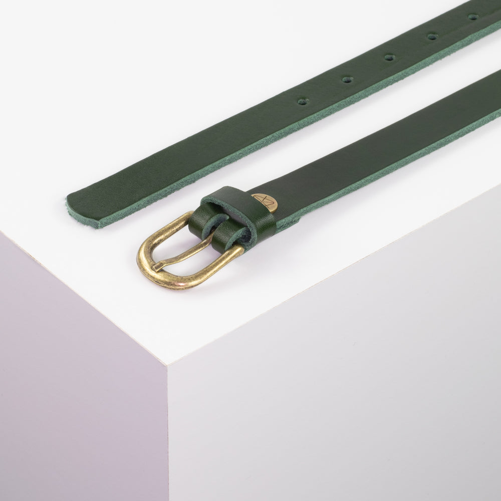 Ledergürtel 2cm mit Schnalle Luzern messing grün ohne Muster