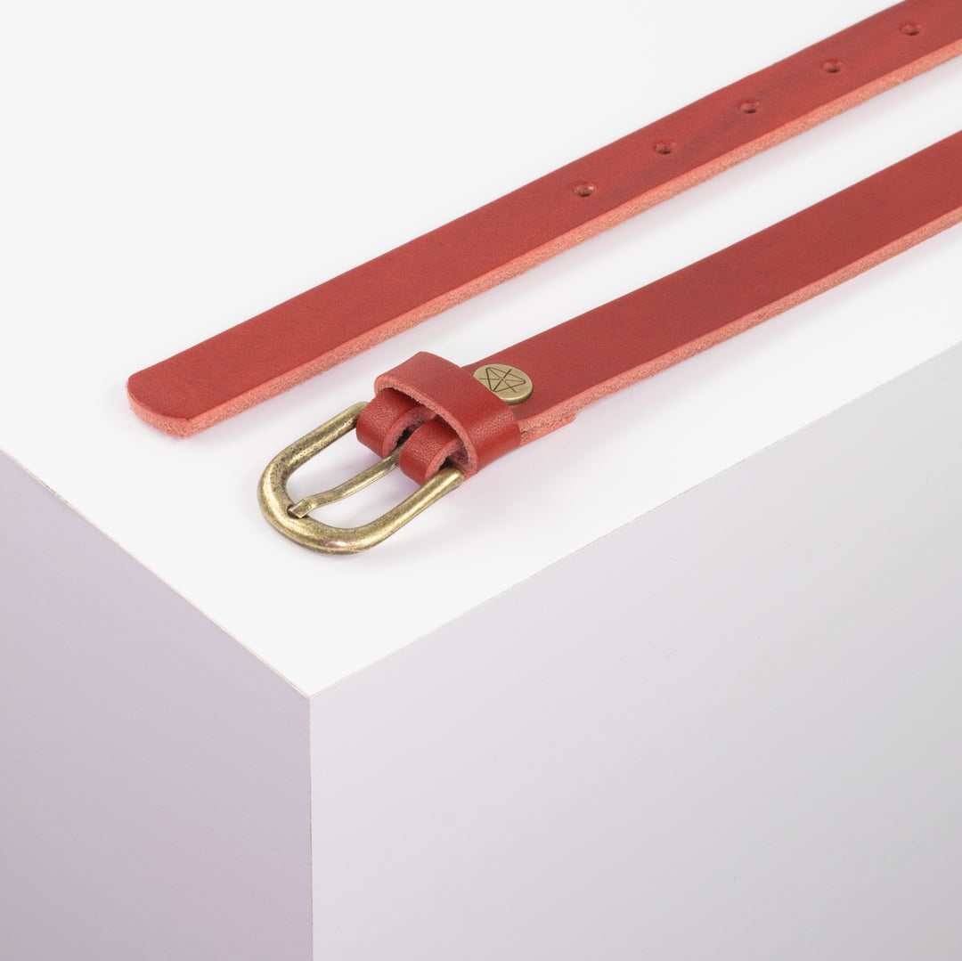 Ledergürtel 2cm mit Schnalle Luzern messing rot ohne Muster