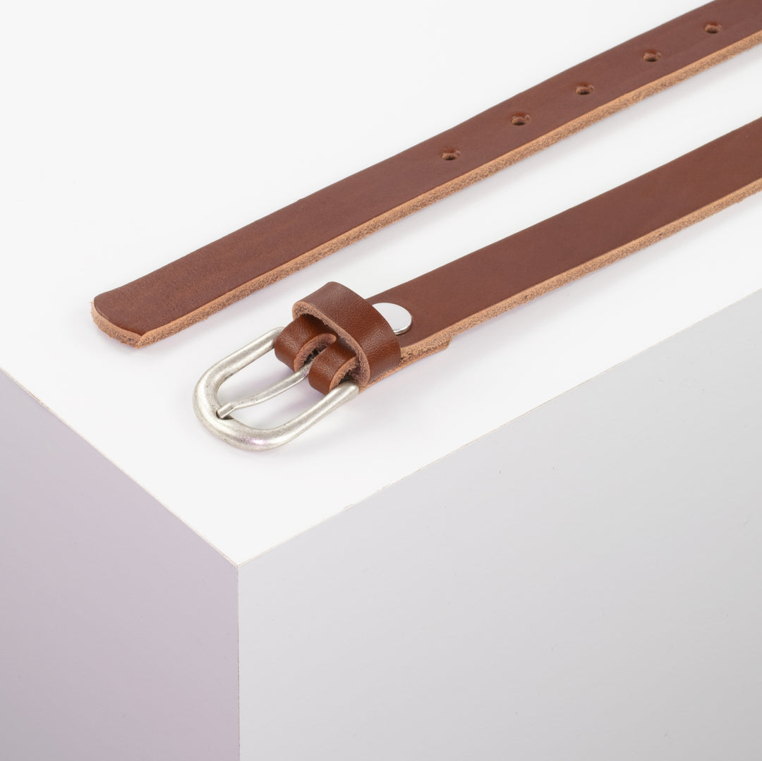 Ledergürtel 2cm mit Schnalle Luzern silber cognac ohne Muster