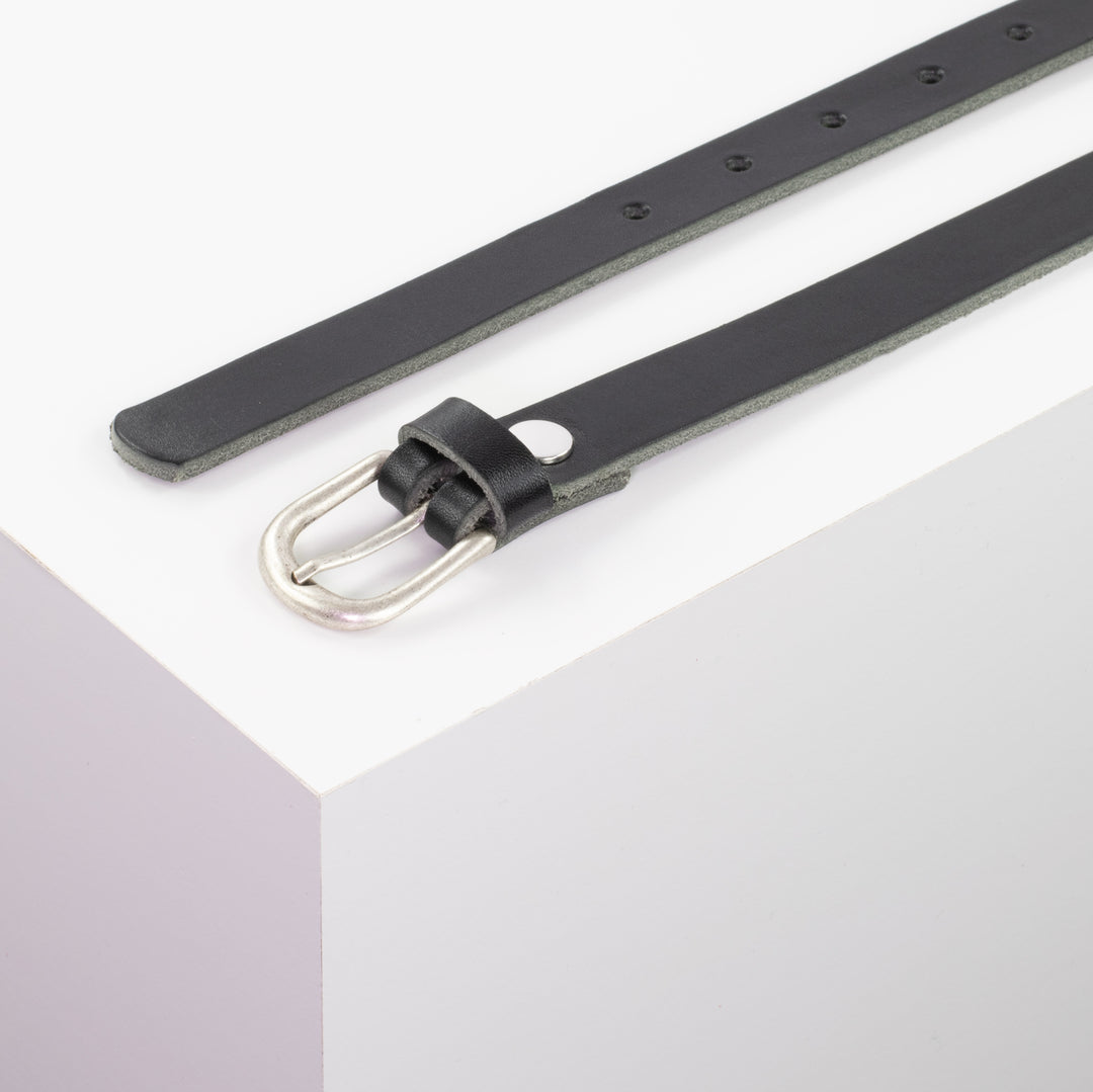 Ledergürtel 2cm mit Schnalle Luzern silber schwarz ohne Muster