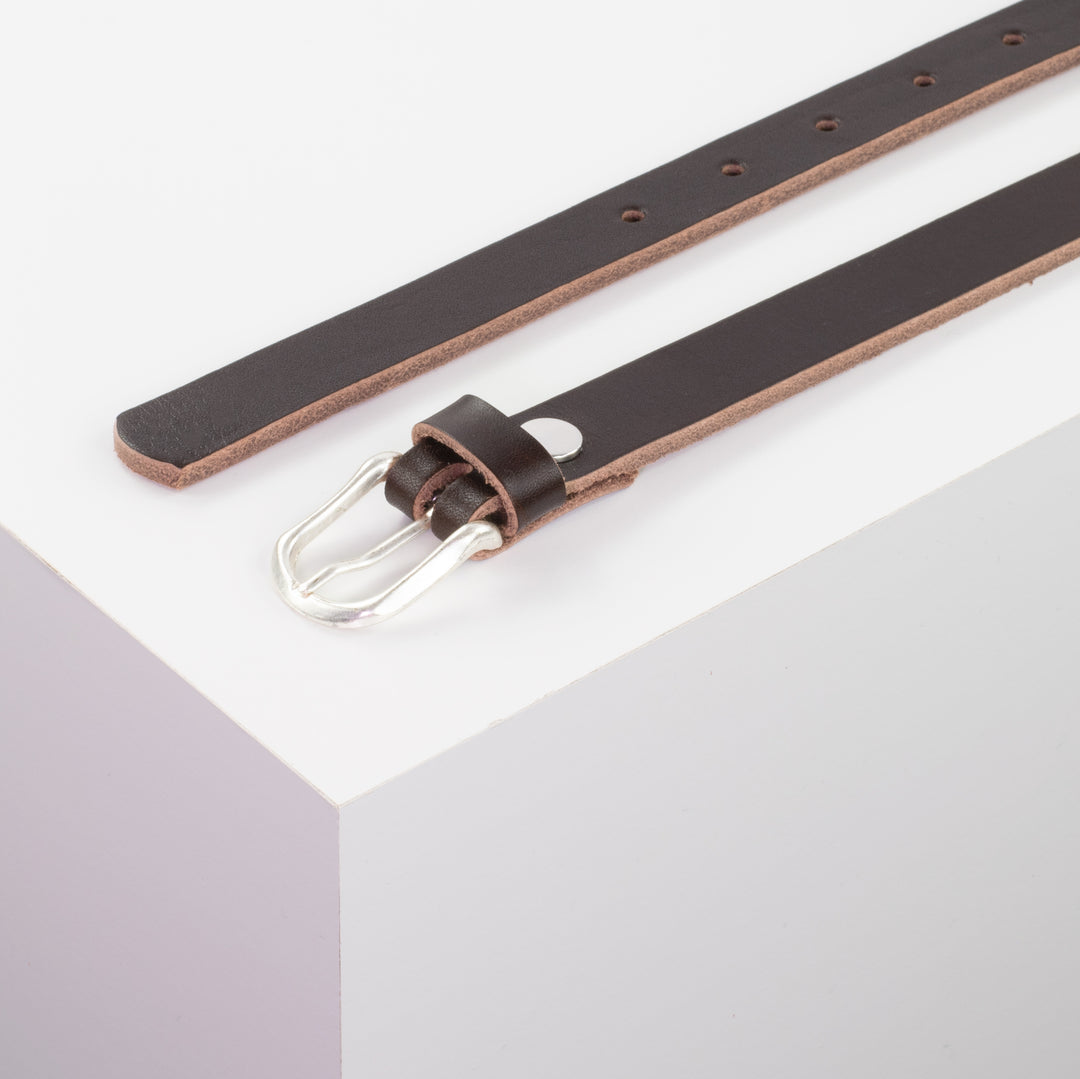 Ledergürtel 2cm mit Schnalle Cadiz dunkelbraun ohne Muster