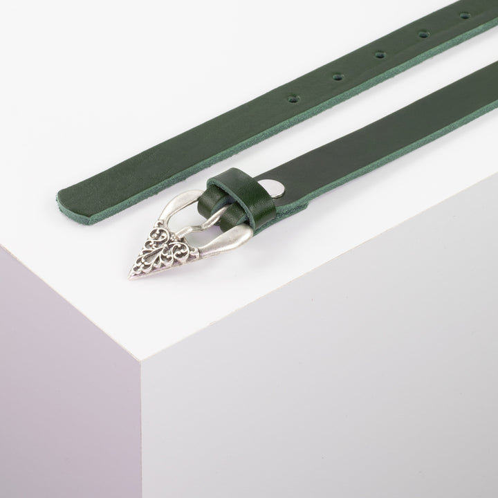 Ledergürtel 2cm mit Schnalle Strasbourg grün ohne Muster