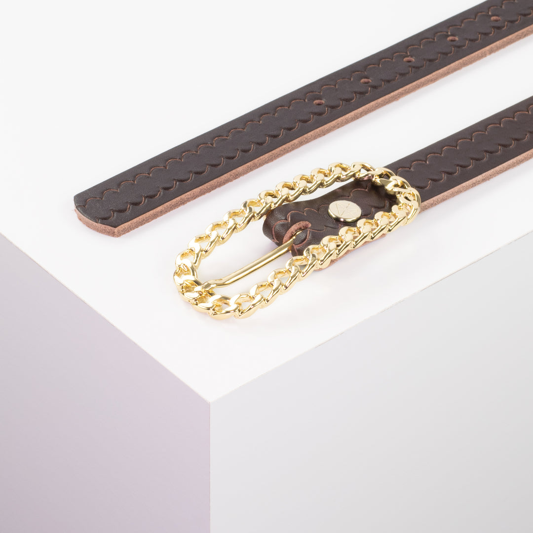 Ledergürtel 2,5cm mit Schnalle Venedig dunkelbraun kleine Welle