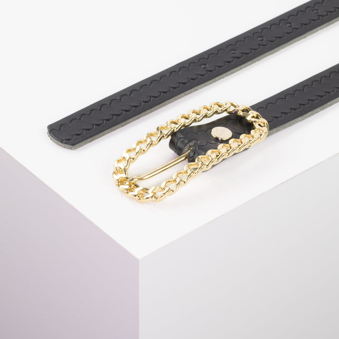 Ledergürtel 2,5cm mit Schnalle Venedig schwarz kleine Welle