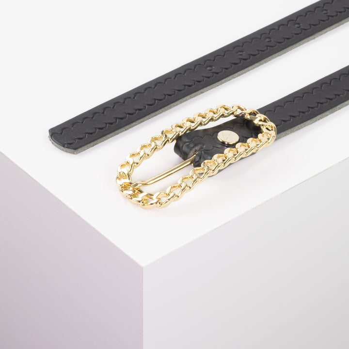 Ledergürtel 2,5cm mit Schnalle Venedig schwarz kleine Welle