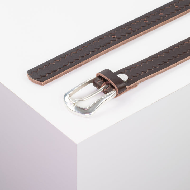 Ledergürtel 2,5cm mit Schnalle Auckland dunkelbraun kleine Welle