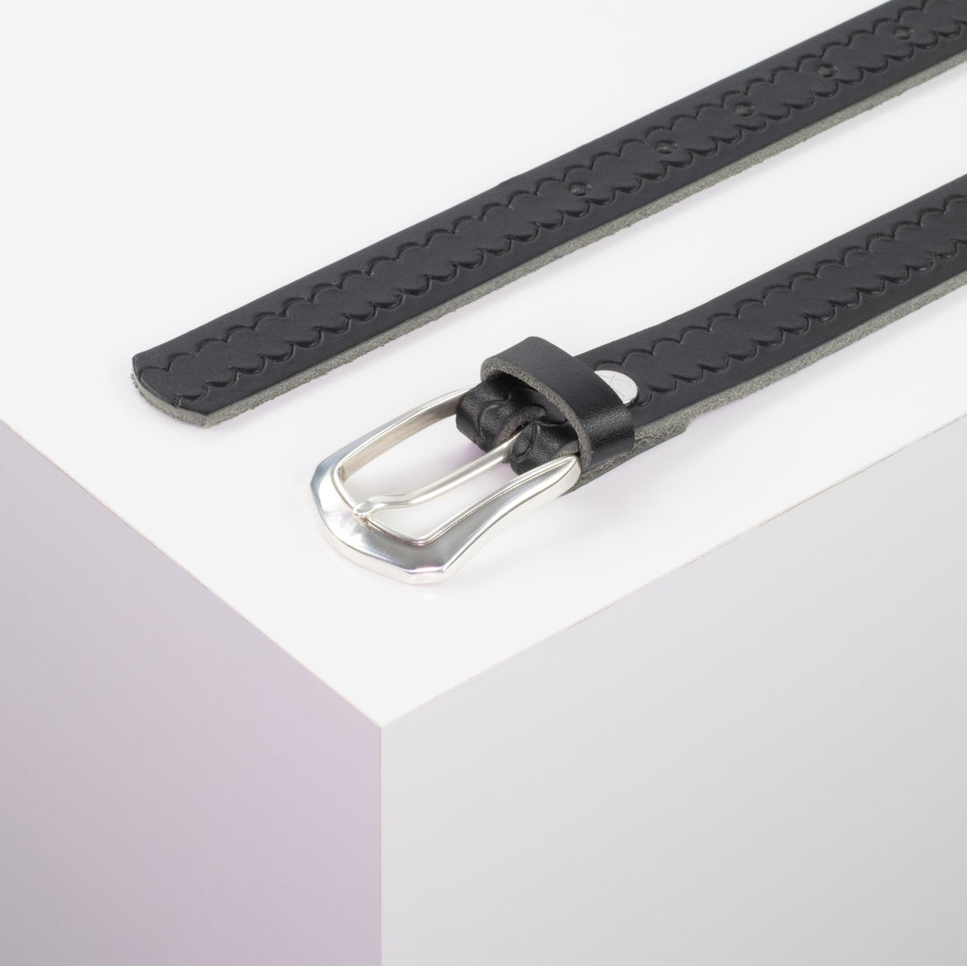 Ledergürtel 2,5cm mit Schnalle Auckland schwarz kleine Welle