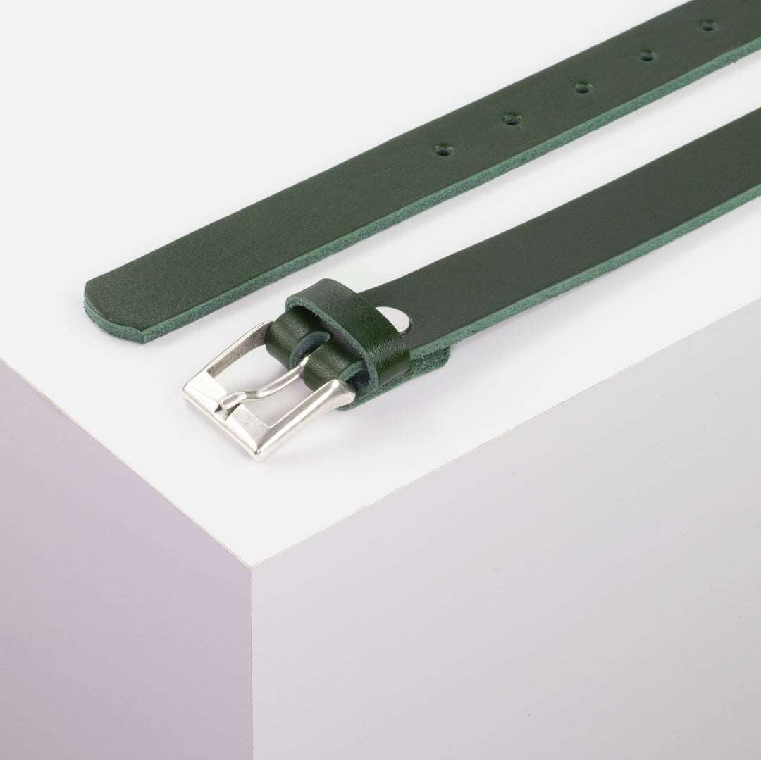 Ledergürtel 2,5cm mit Schnalle Dublin grün ohne Muster