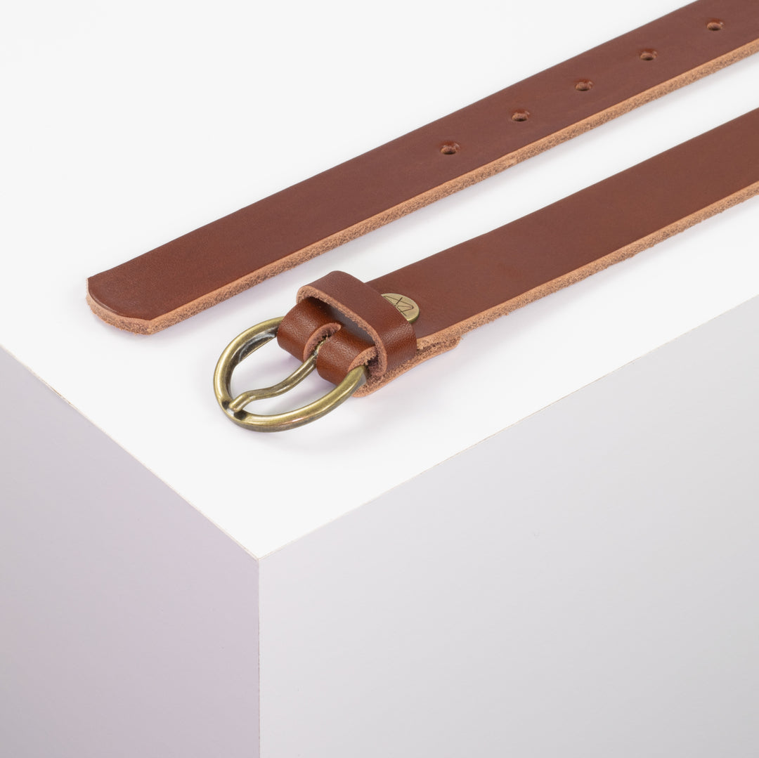 Ledergürtel 2,5cm mit Schnalle Oslo messing cognac ohne Muster