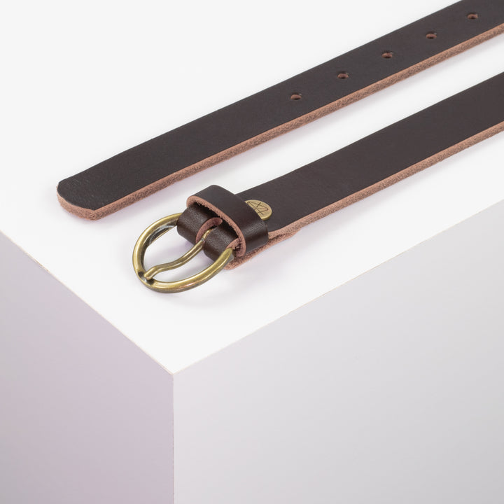 Ledergürtel 2,5cm mit Schnalle Oslo messing dunkelbraun ohne Muster