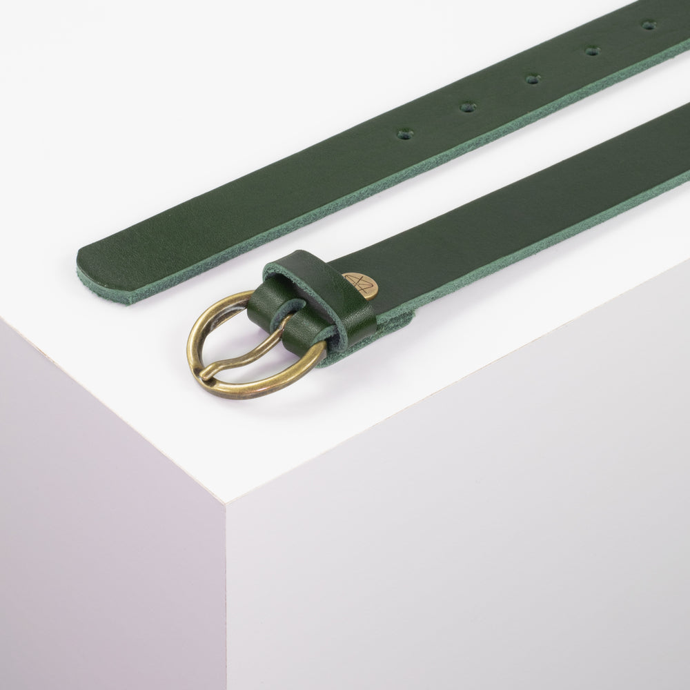 Ledergürtel 2,5cm mit Schnalle Oslo messing grün ohne Muster