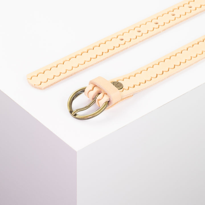 Ledergürtel 2,5cm mit Schnalle Oslo messing natur kleine Welle