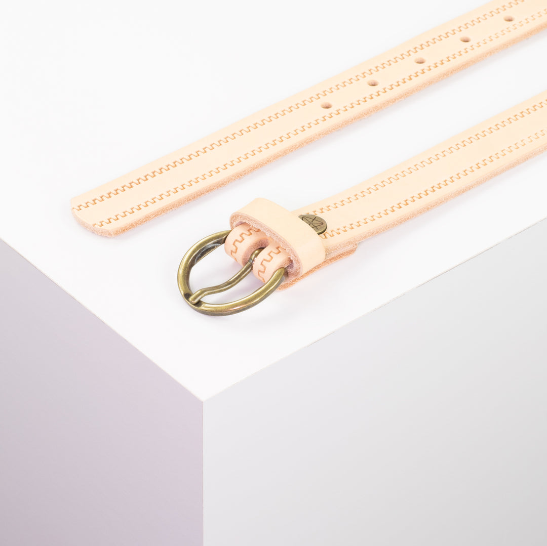 Ledergürtel 2,5cm mit Schnalle Oslo messing natur Reißverschluss