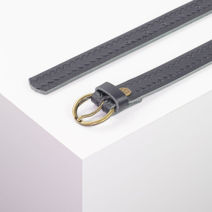 Ledergürtel 2,5cm mit Schnalle Oslo messing navi kleine Welle