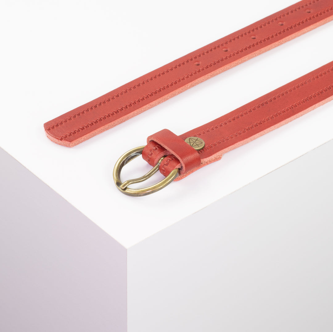 Ledergürtel 2,5cm mit Schnalle Oslo messing rot Reißverschluss
