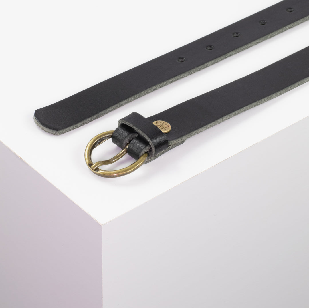 Ledergürtel 2,5cm mit Schnalle Oslo messing schwarz ohne Muster