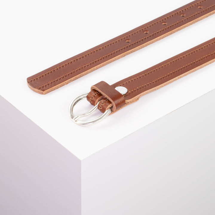 Ledergürtel 2,5cm mit Schnalle Oslo silber cognac Reißverschluss
