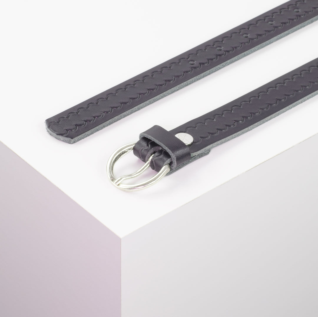 Ledergürtel 2,5cm mit Schnalle Oslo silber navi kleine Welle