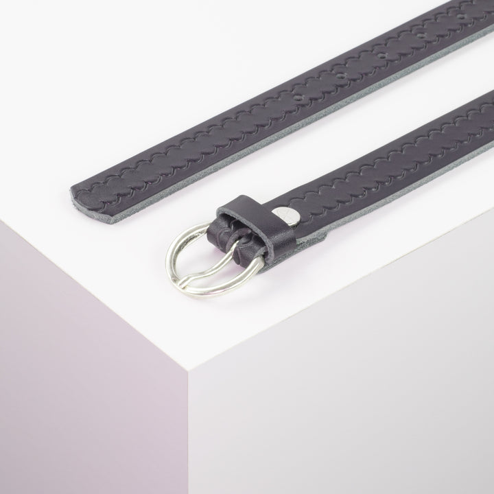 Ledergürtel 2,5cm mit Schnalle Oslo silber navi kleine Welle