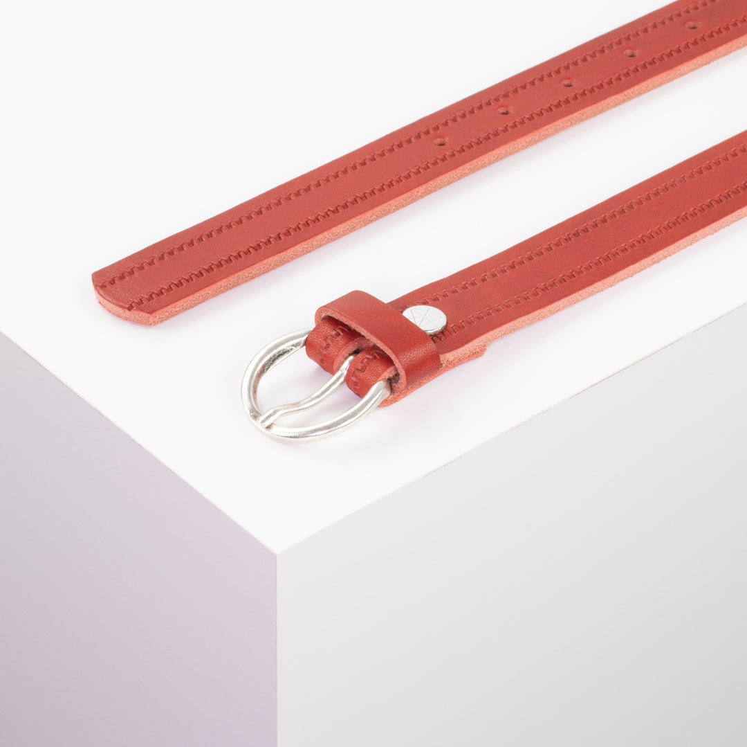 Ledergürtel 2,5cm mit Schnalle Oslo silber rot Reißverschluss