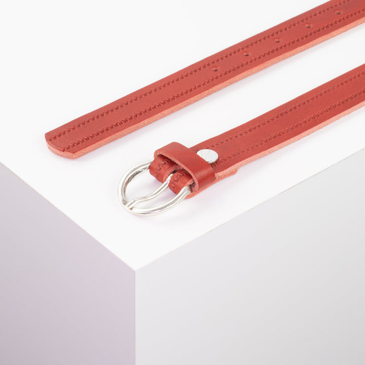 Ledergürtel 2,5cm mit Schnalle Oslo silber rot Reißverschluss