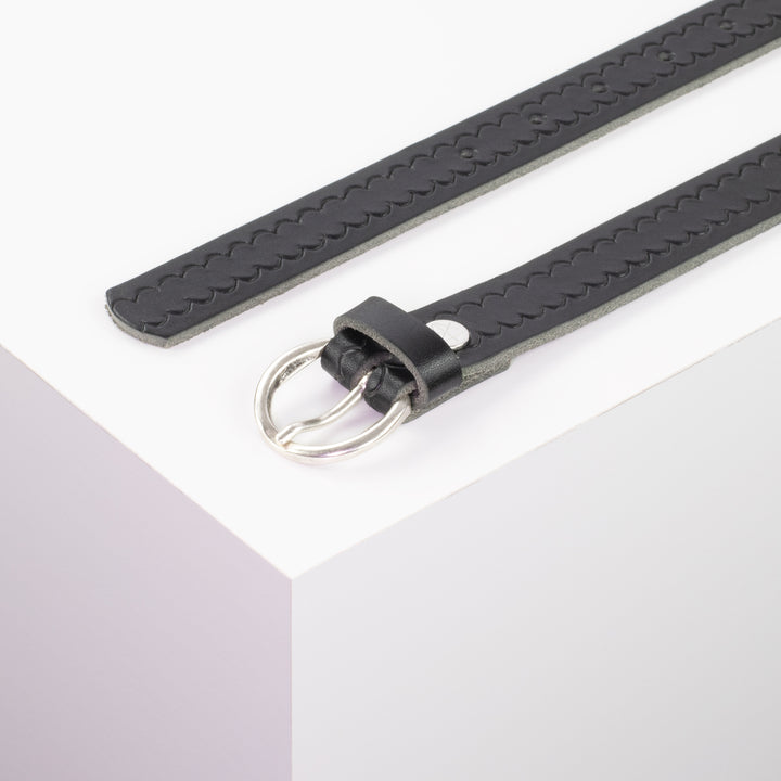 Ledergürtel 2,5cm mit Schnalle Oslo silber schwarz kleine Welle