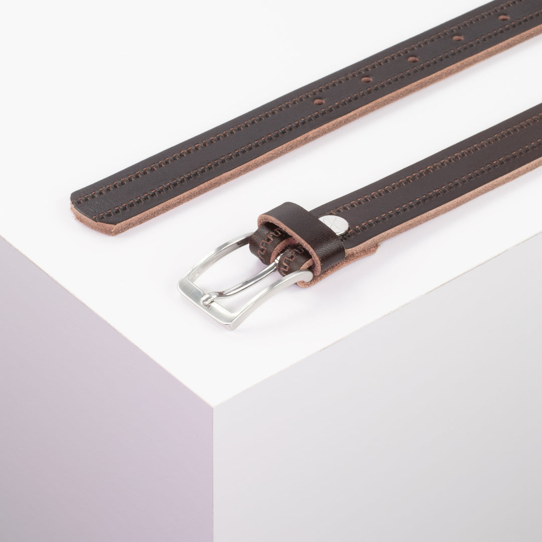 Ledergürtel 2,5cm mit Schnalle Melbourne dunkelbraun Reißverschluss