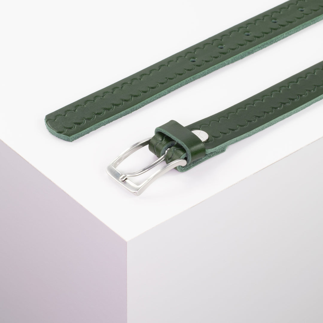 Ledergürtel 2,5cm mit Schnalle Melbourne grün kleine Welle