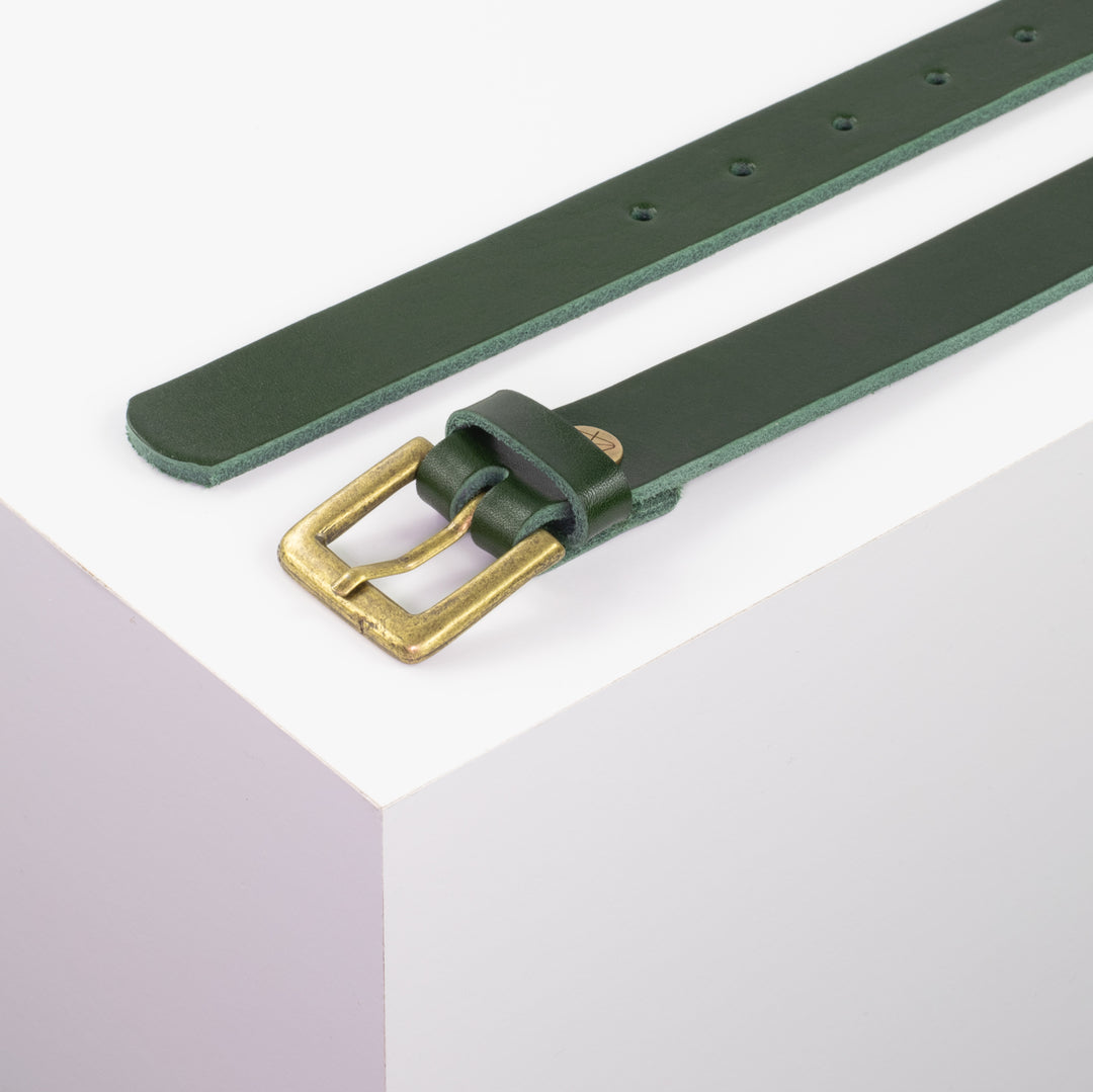 Ledergürtel 2,5cm mit Schnalle Tarifa Messing grün ohne Muster